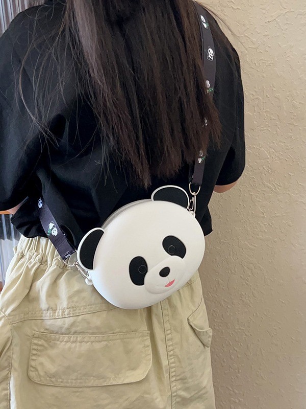 Panda Durable Silicone Pencil Case For Kids Crossbody Purse Bag Shoulder Handbag Coin Wallet Bag Makeup Storage Bag