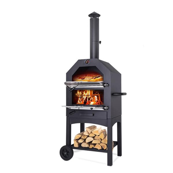 Wood Fired Coal Charcoal Stove Pizza Maker Trolley for Outdoor Patio Cooking