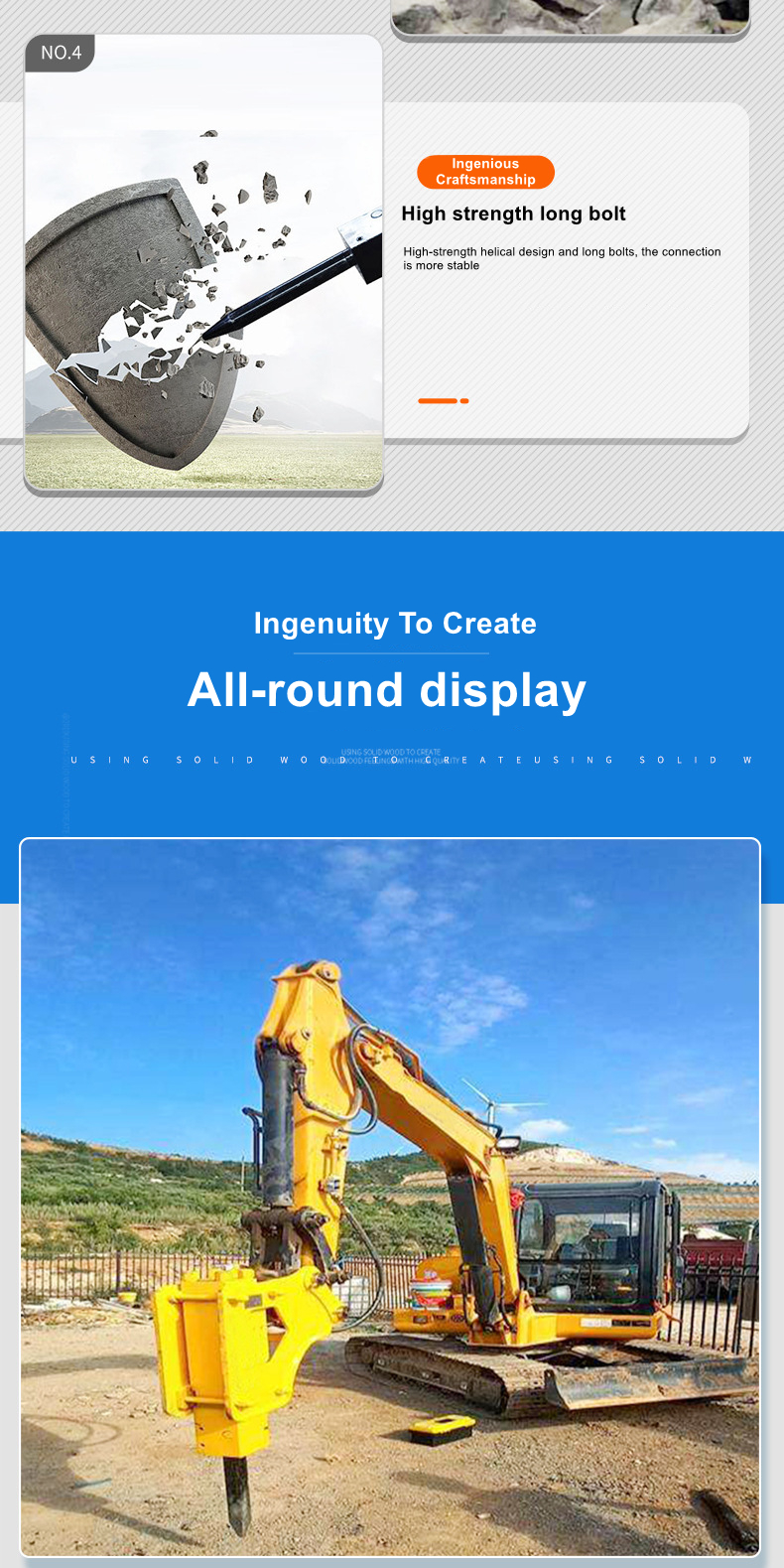 Mining Excavator Attachments Hydraulic Rock Breaker Stone Concrete Demolition