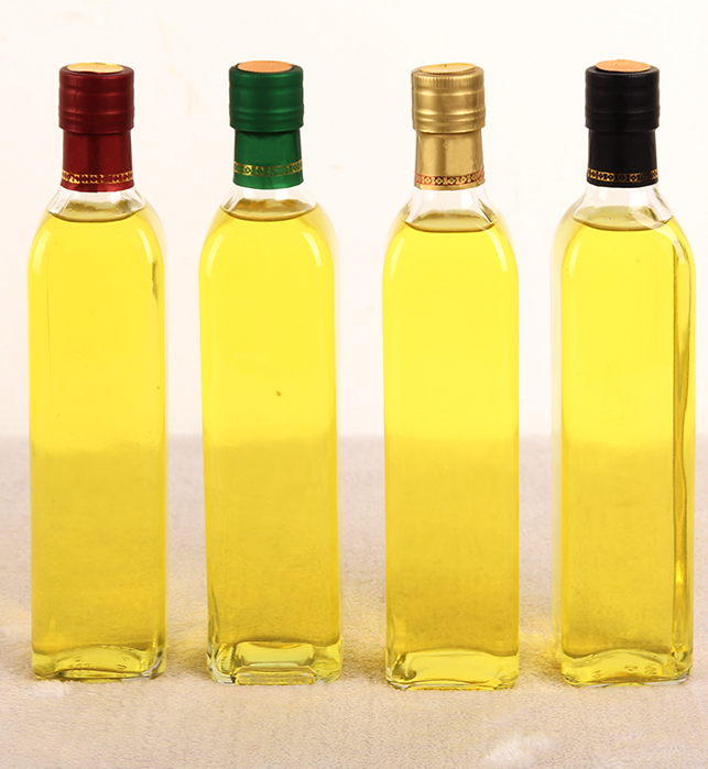 Hot Stamping Square Clear Glass Olive Oil Bottle for Kitchen Storage
