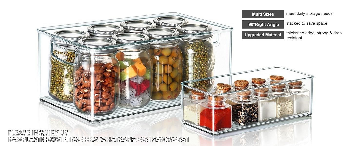 Clear Storage Bins Stackable Plastic Containers For Organizing, 8 PACK Multi-Size Organizer Bins For Freezer Pantry