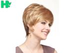 Short Blonde Highlight Color Full Bang High Temperature Fiber Wigs For Women
