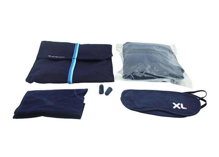Airline Amenity Kits Blue Color Travel Sleeping Kits With Inflatable Pillow And Blanket