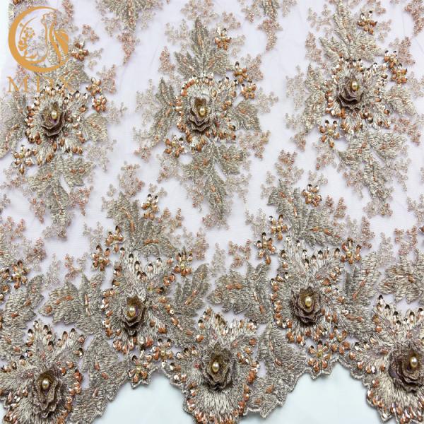 Buy cheap Beaded Wedding Dress Lace Fabric 135cm Width Handmade Embroidery 1 Yard from wholesalers