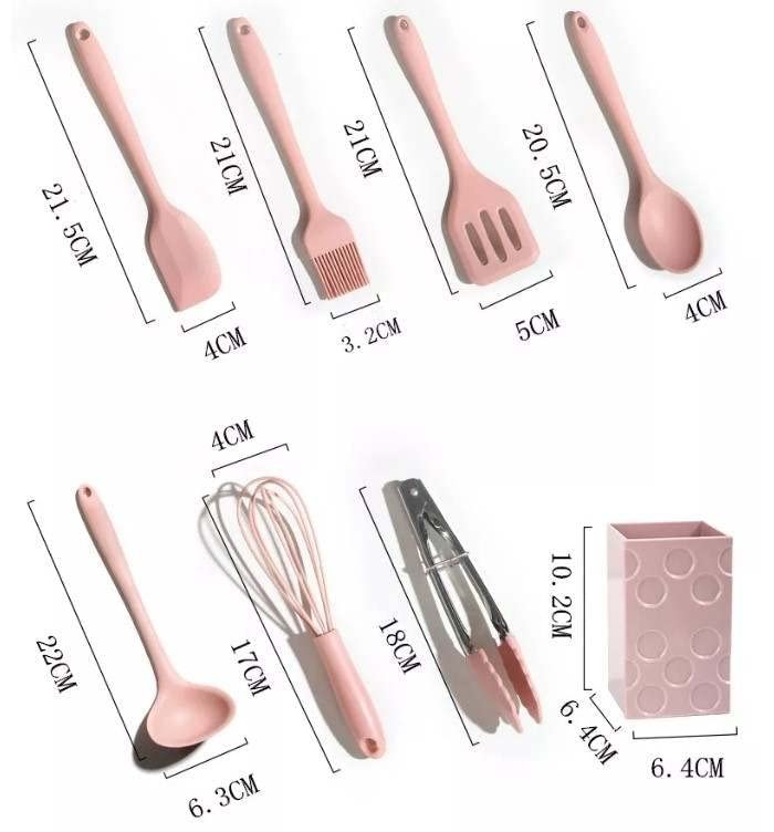 8pcs Mini Kid Silicone Cooking Kitchen Utensils Set Dishwasher Safe Spatula Set with Spatula Spoon Tong Brush Whisk Tong