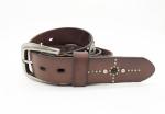 Men Genuine Leather Studded Belt 3.2cm Width With Light Brown Color