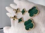 Paris Luxury Gold Brand VCA Magic Alhambra earrings 3 motifs malachite 18K