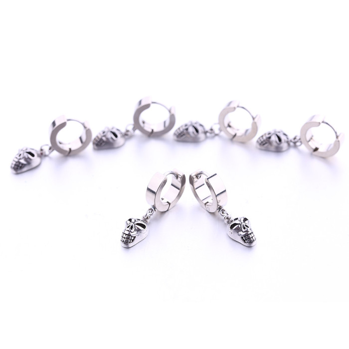Wholesale cool earrings stainless steel body piercing jewelry skull huggie earrings