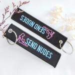 Send Nudes Trinkets Double Sided Embroidered Key Chain Metal Ring Key Chain