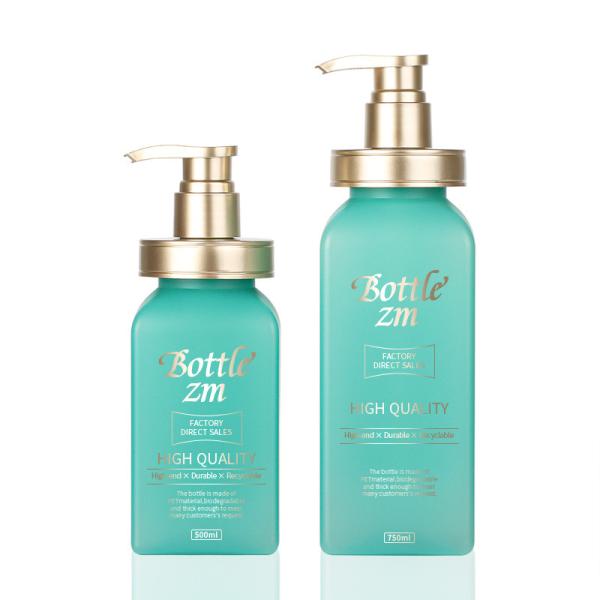 Buy cheap Luxury Gold Top Press Pump Green Body Lotion Container Packaging Plastic Shampoo Square Bottle from wholesalers