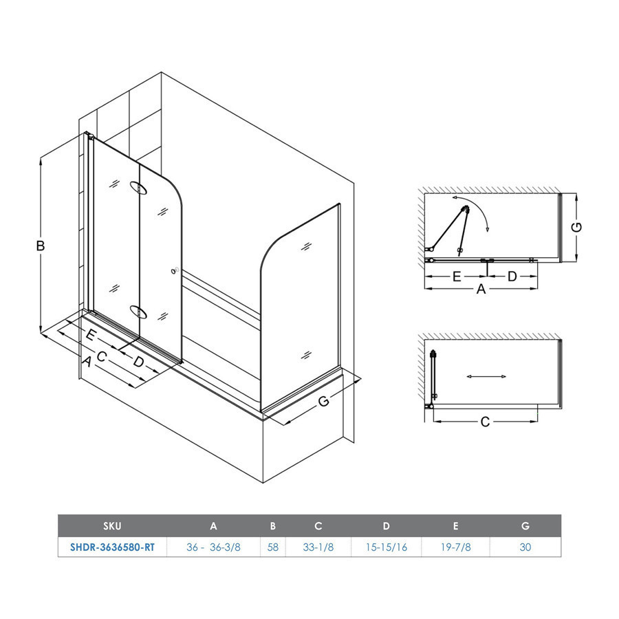 6mm Tempered Bathtub Glass Screen With Stainless Steel Handle