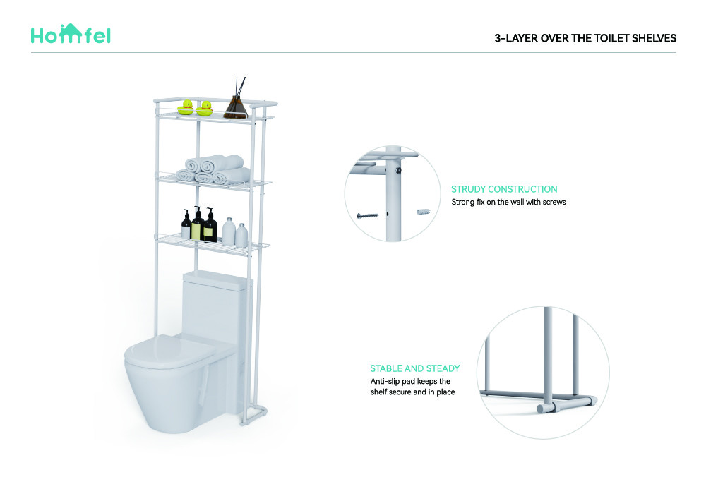 3-Layer Over The Toilet Shelves Multifunction Bathroom Storage Rack Bathroom Organizer Space Saver Shelving Units With Rod