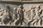 White marble relief carved by hand/ War horse stone relief