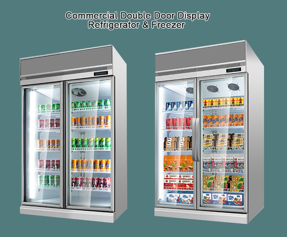 Refrigerator Promotional Double Door Fridge With Glass Door Commercial Beverage Freezer Display Fridge