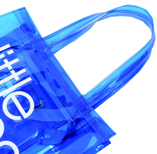 Clear PVC Clear Tote Bag , Logo Printing Custom Blue PVC Travel Bag