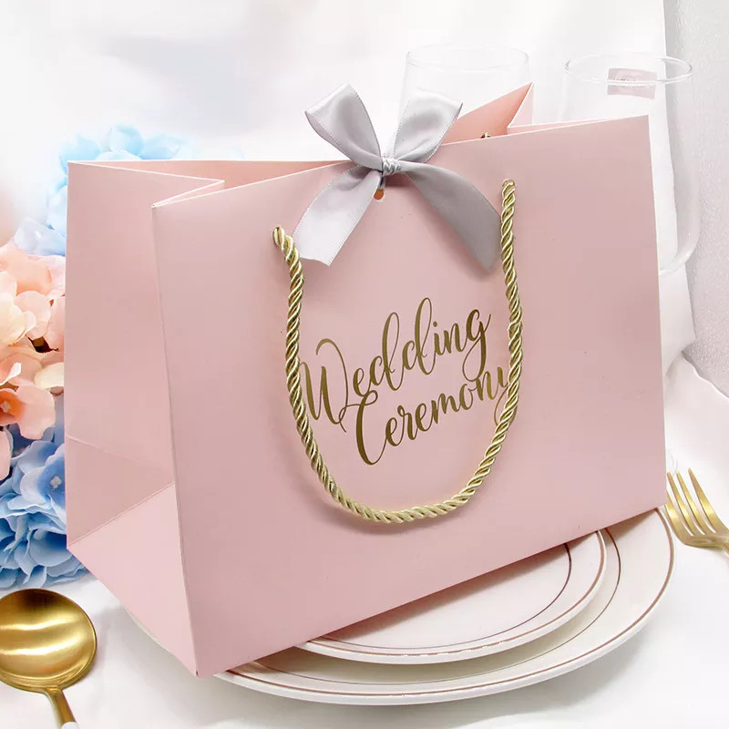 Offset Printing Patch Handle Kraft Paper Bags Paper Welcome Bags For Wedding Guests