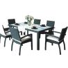 Buy cheap Rattan stack dining chairs outdoor 6 seat arm chairs plastic wicker garden arm less chairs with table---8008 from wholesalers