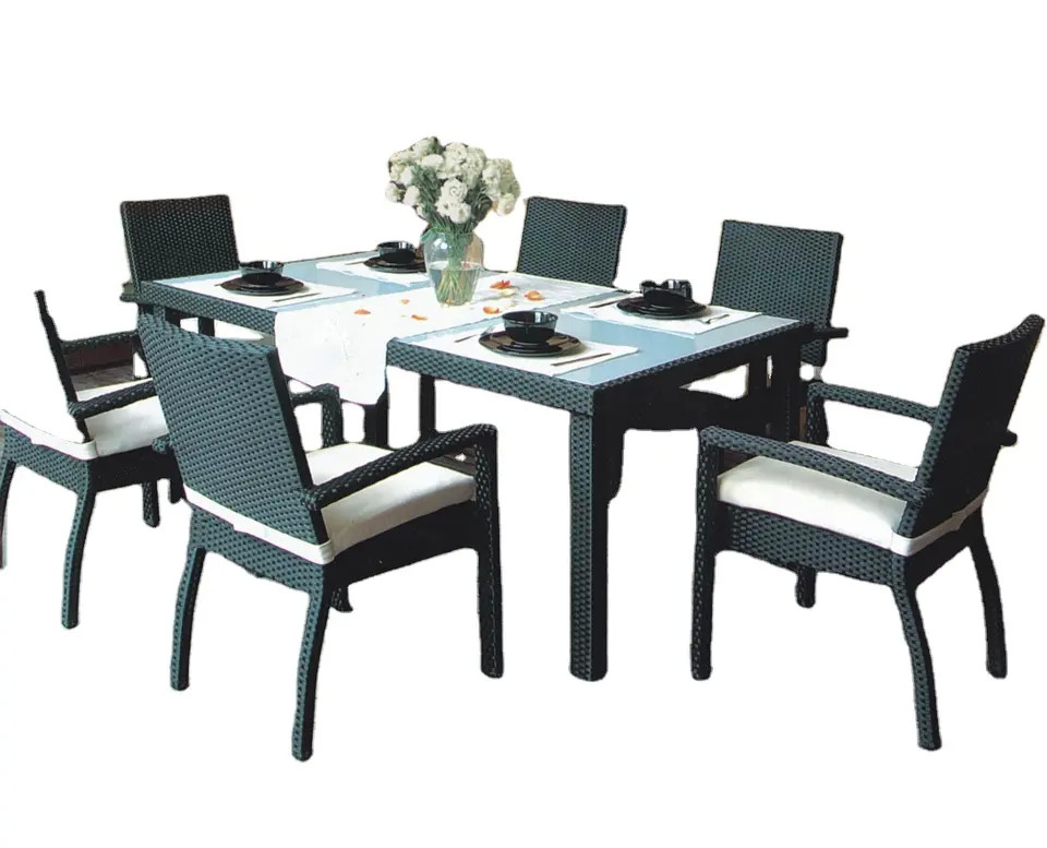 Rattan stack dining chairs outdoor 6 seat arm chairs plastic wicker garden arm less chairs with table---8008
