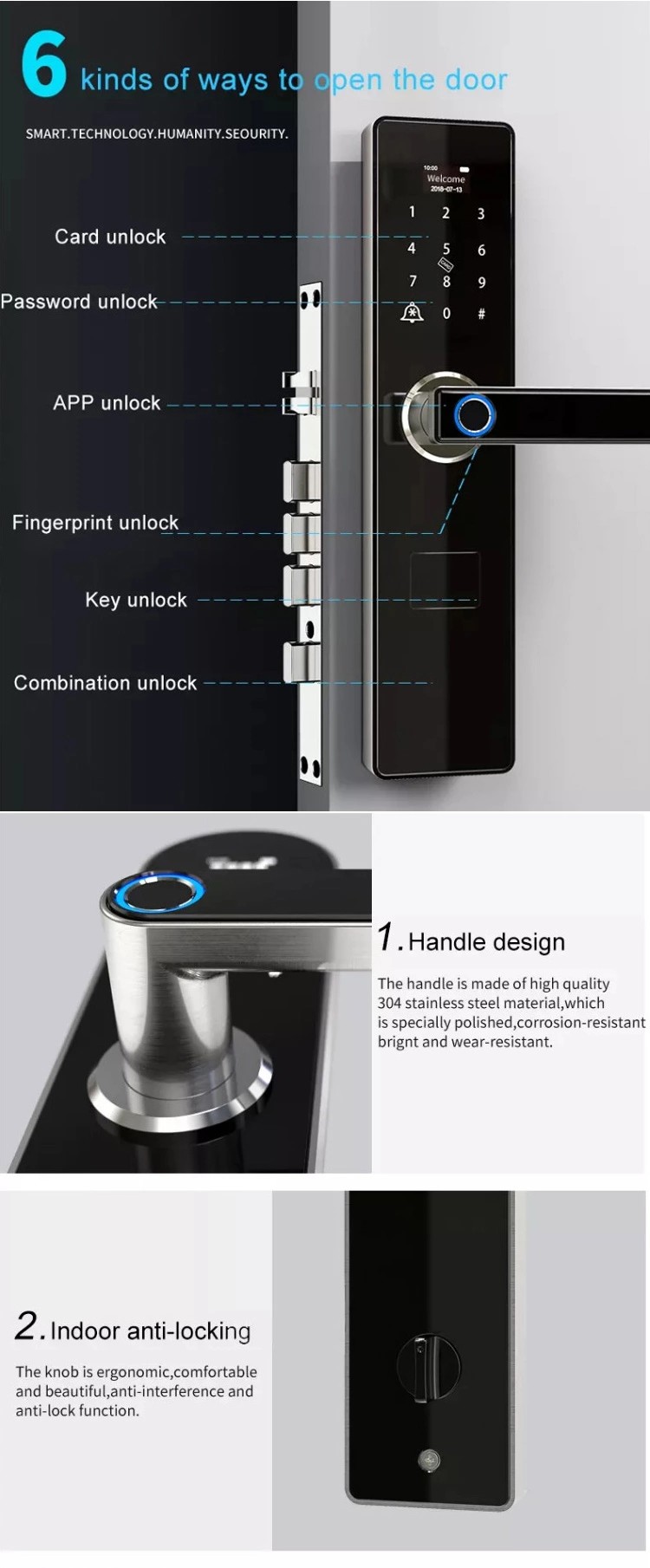 Digital Electronic Keyless Password Code BLE Biometric Smart Locks