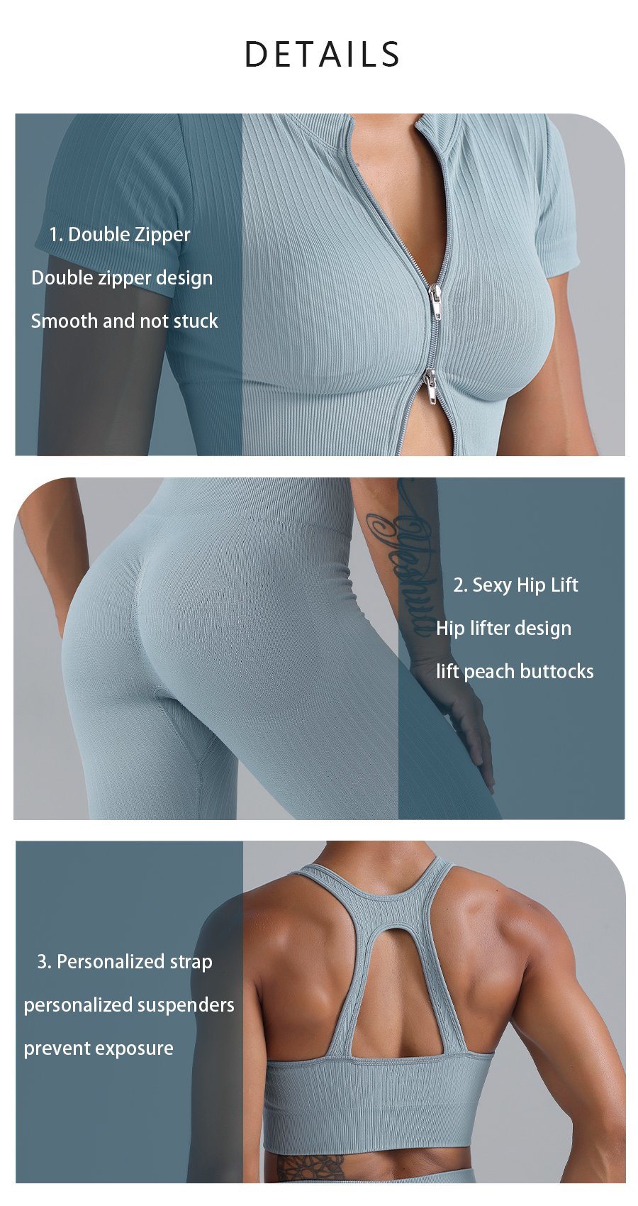 High Quality Ribbed Zipper 6 Piece Gym Set Women Seamless Activewear Workout Gym Clothing Fitness Yoga Wear Sportswear