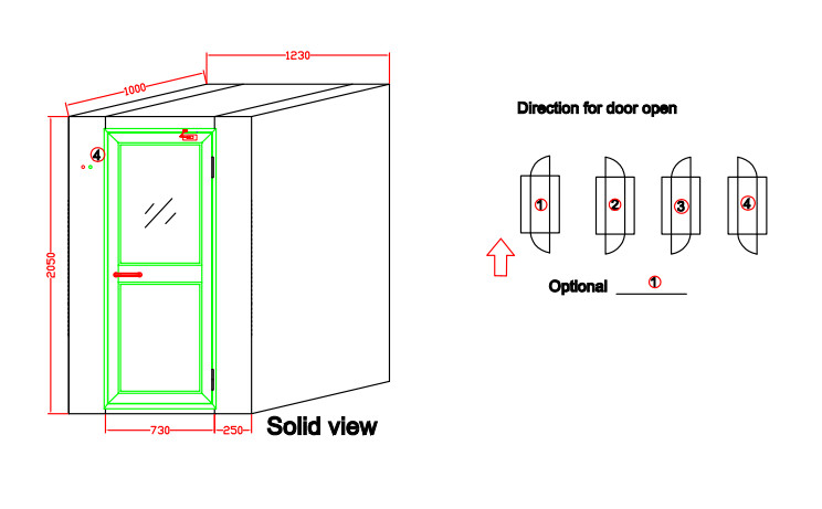 Automatic Blowing Cleanroom Air Shower With W730mm Aluminum Swing Door , 1230mm Width