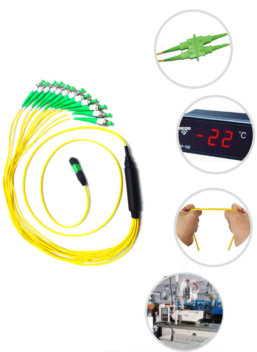 MPO APC to 12 FC APC Fibre Optical Patch Cable / 12 Cores Optical Fiber Jumpers