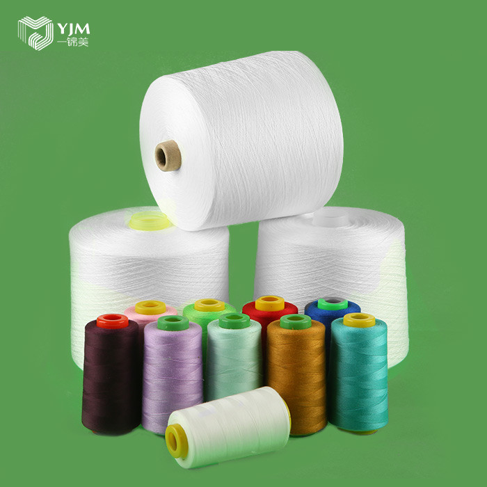 100% Bright Virgin Sewing Thread Polyester Staple Yarn High Tenacity In White Color
