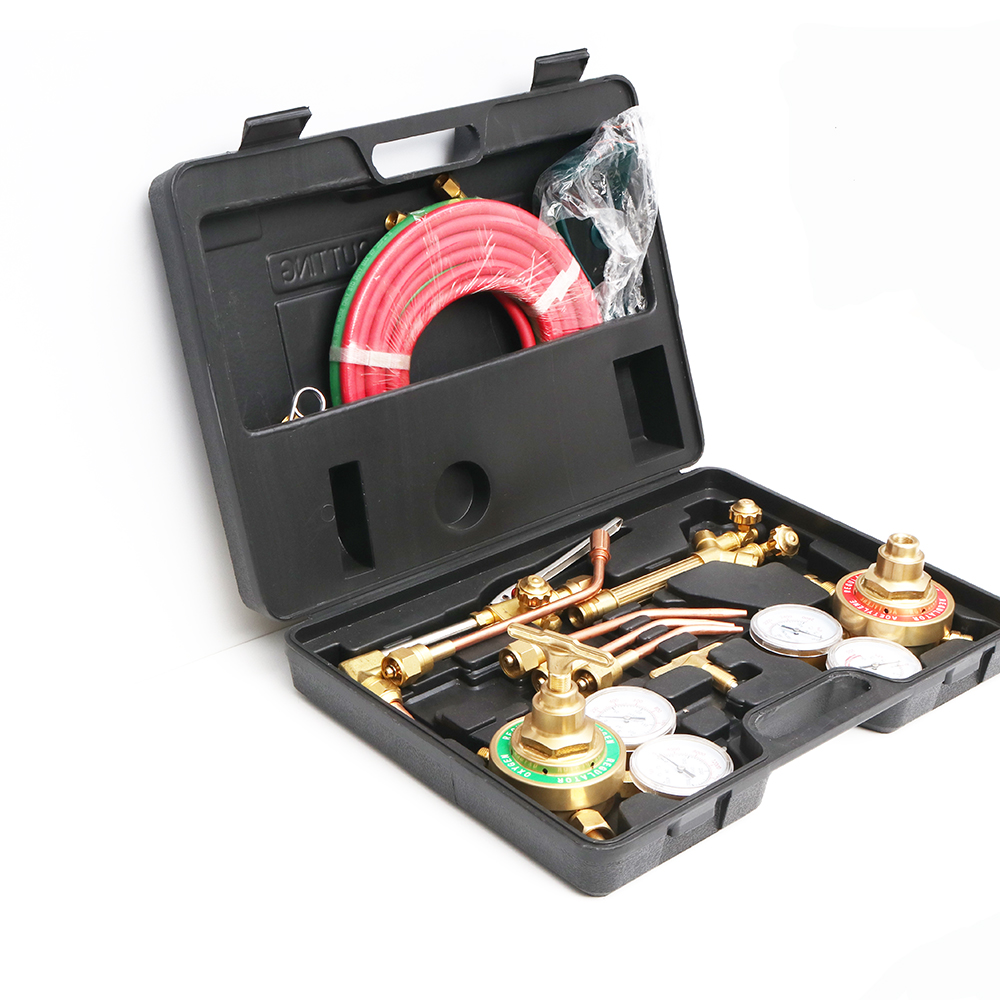 Top- Welding Torch Oxygen Acetylene Gas Regulator Kit with Twin Hose and Cutting Nozzle