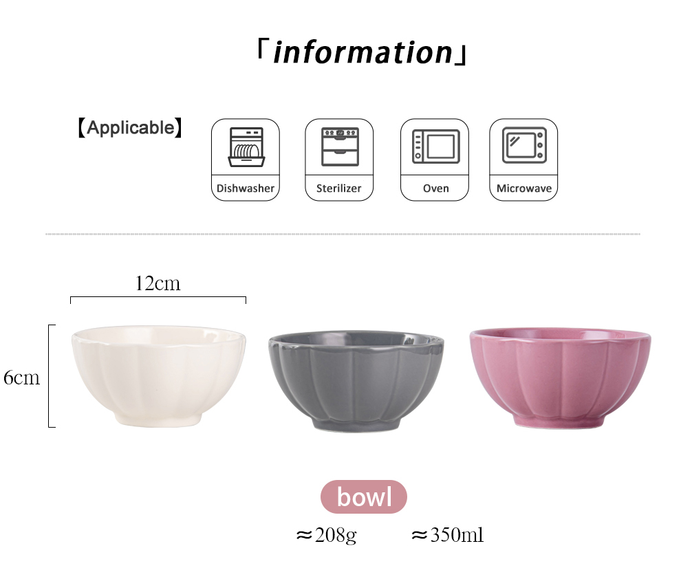 2023 Nordic Style Porcelain Rice Bowl Mini Ceramic Bowl Solid Color Pumpkin Bowl Pink White Gray