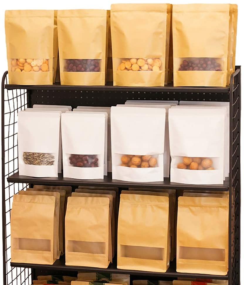 Biodegradable Eco Friendly Food Stand Up Pouch White Brown Kraft Paper Zipper Bag with Window