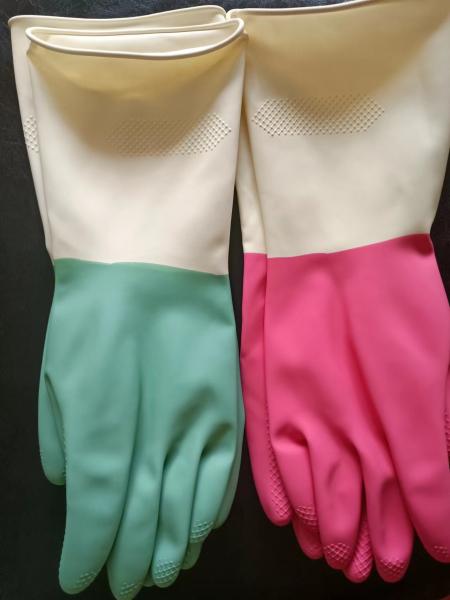 Buy cheap Thickening Latex Industrial Bicolor Glove 320mm Flock Lining Chemical Resistance from wholesalers