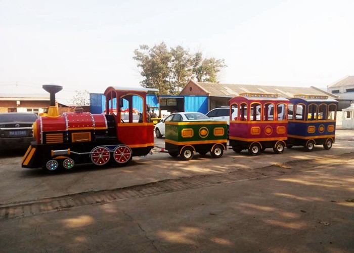 Pollution Free Trackless Train Amusement Ride With Smoke Steam Spray Device