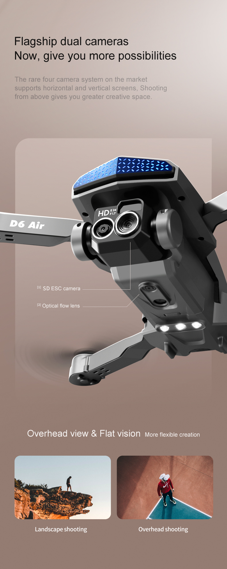 D6 Air Mini Drone Professional 4k HD Camera Quadcopter with Foldable Design Obstacle Avoidance and Remote Control