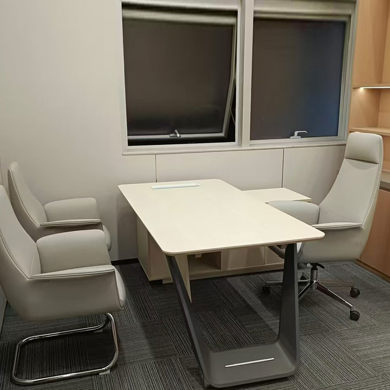 Modern 2.4M Office Desk Wooden Executive L-Shape Desk With Pedestal