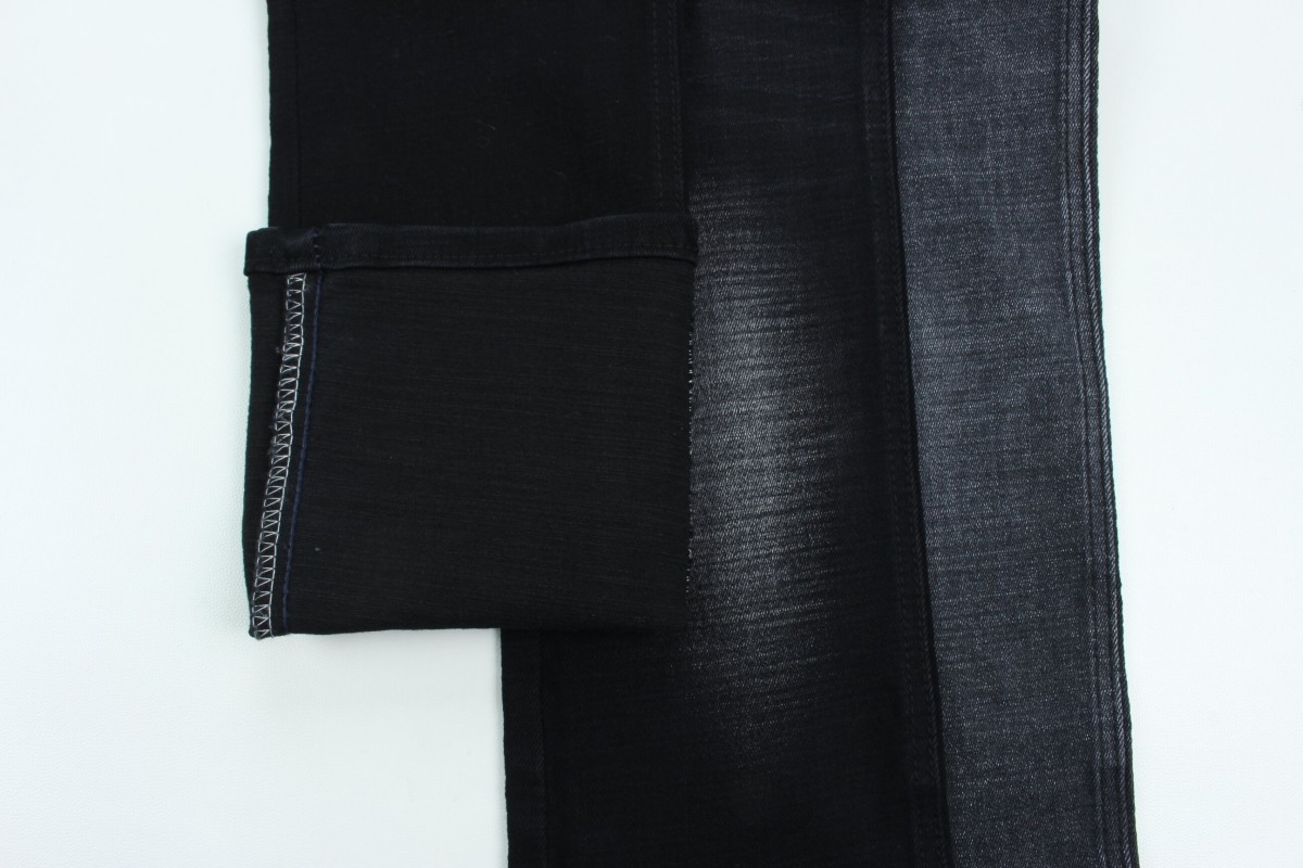 11.2 Oz Black And Black Backside Crosshatch Slub Denim Fabric