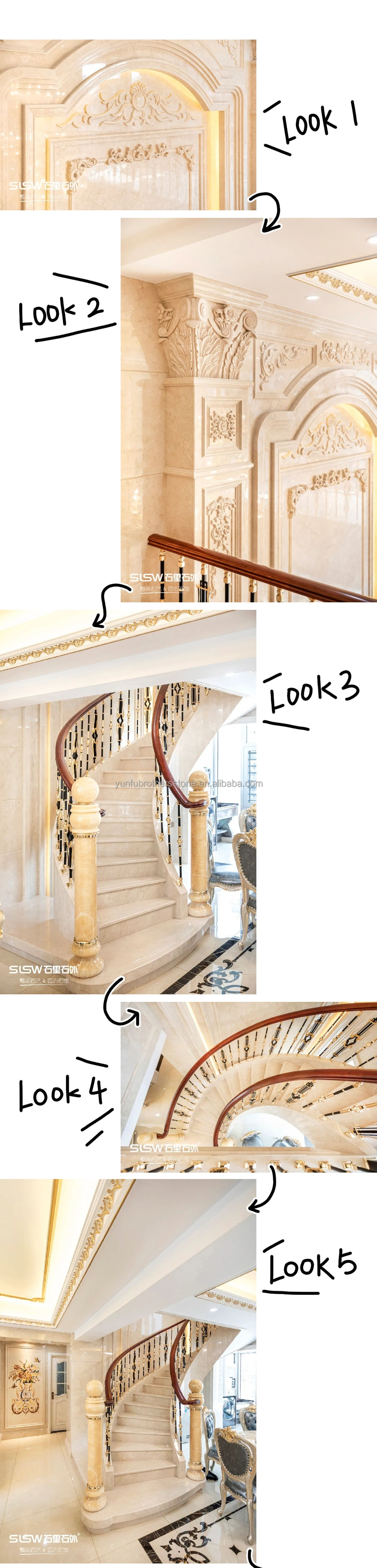 ODM/OEM 18mm Thickness European Design White Grey Grains Marble Carved Stair Treads and Risers