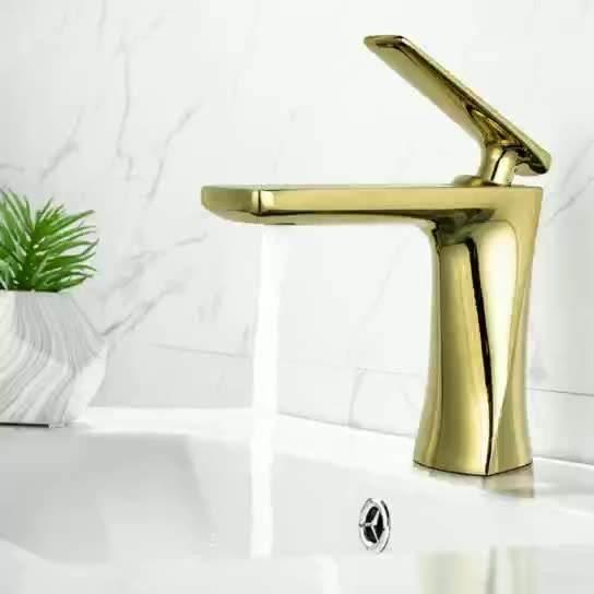 Buy cheap Sanitary Ware Mixer Faucets Golden Color Single Handle Water Basin Sink Taps for Bathroom from wholesalers