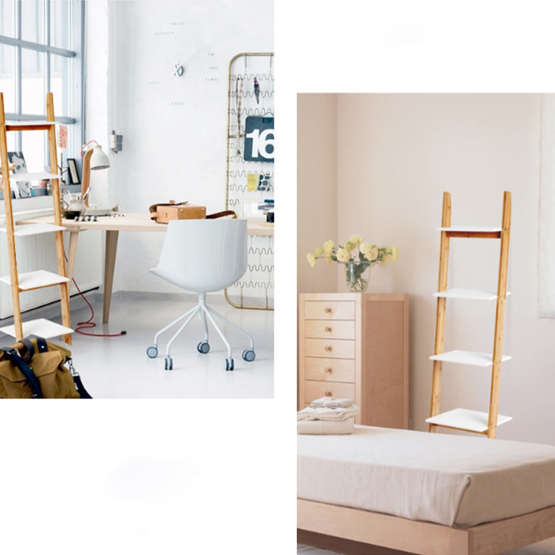 5 Tier Wall Leaning Bamboo Ladder Shelf Bathroom Bookshelf Storage
