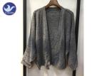 Lightweight Lady Pointell Bat Sleeves Cardigan / Womens Knit Sweater Gray Color