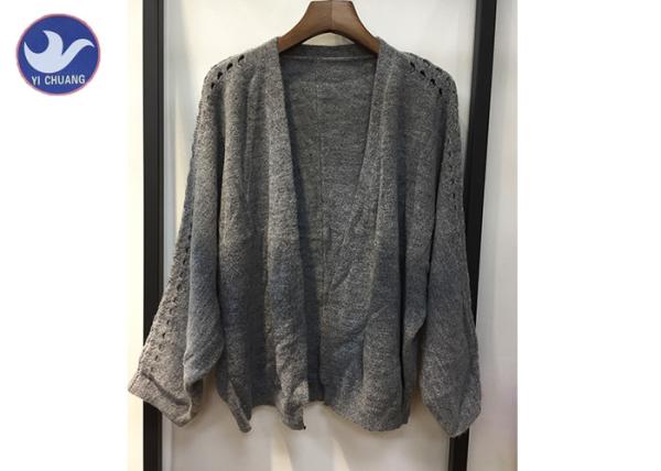 Buy cheap Lightweight Lady Pointell Bat Sleeves Cardigan / Womens Knit Sweater Gray Color from wholesalers