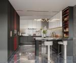 Fadior Modern Stainless Steel Kitchen Cabinet with Blush Red Accent And Extended