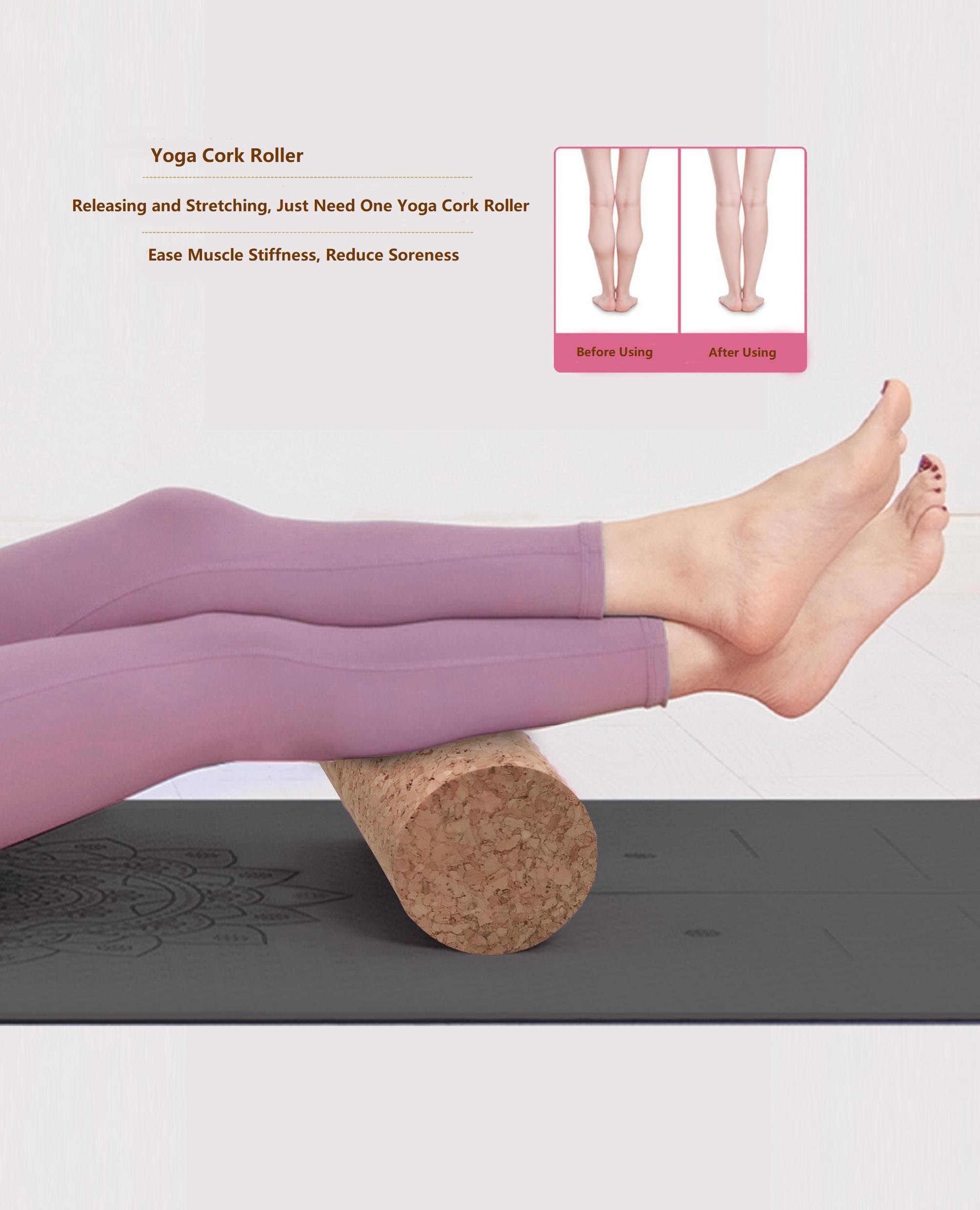 High Density FSC Natural Cork Yoga Pillar Roller D100*300mm Fine Grain Muscle Relief