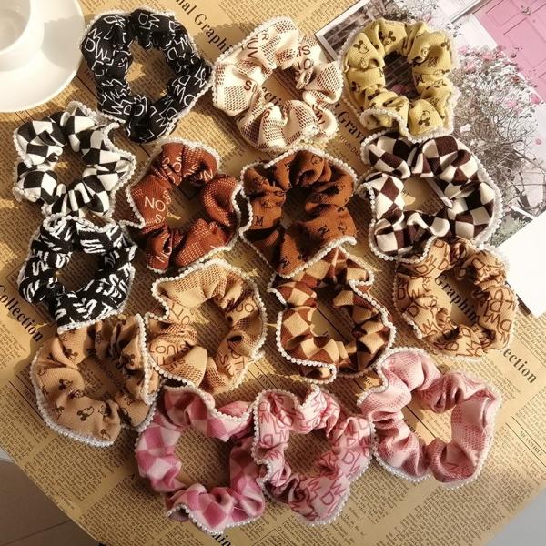 Buy cheap Fashion Great Handmade Girls Women Grid Letter Pearl Lace Fabric Mickey Scrunchi from wholesalers