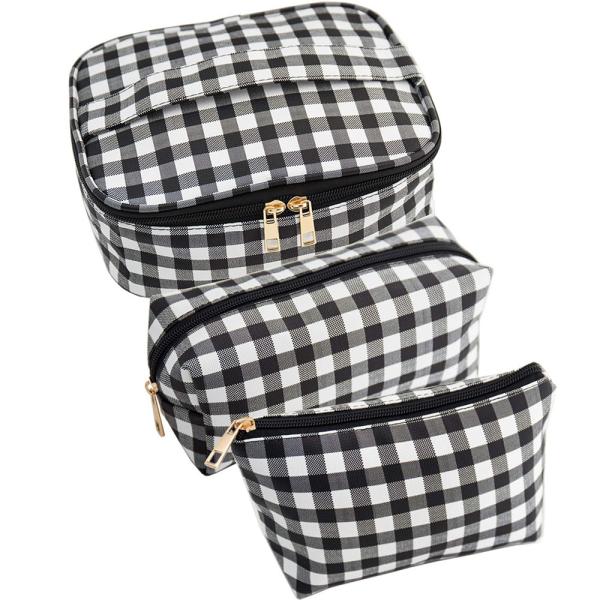 Buy cheap 3pcs Black White Plaid Polyester Waterproof Makeup Bag from wholesalers