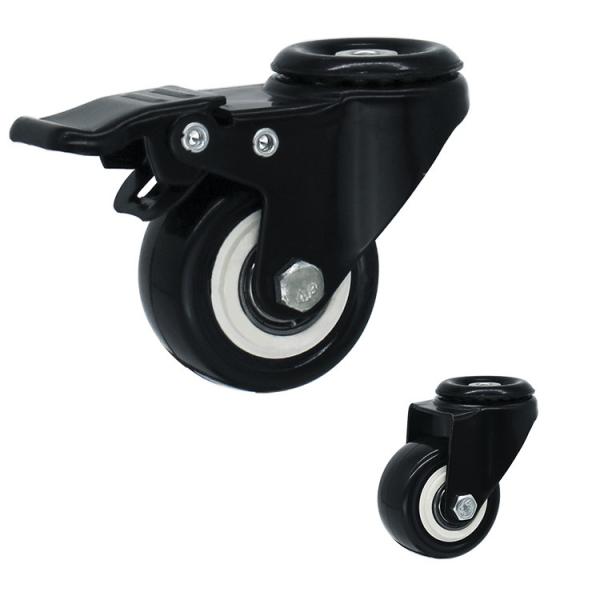 2" Silent Wheel Black PVC Light Duty Casters Swivel Lock Bolt Hole Castors For