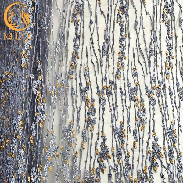 Buy cheap Colorful MDX Floral Lace Fabric Embroidery Glitter Sequins Decoration from wholesalers