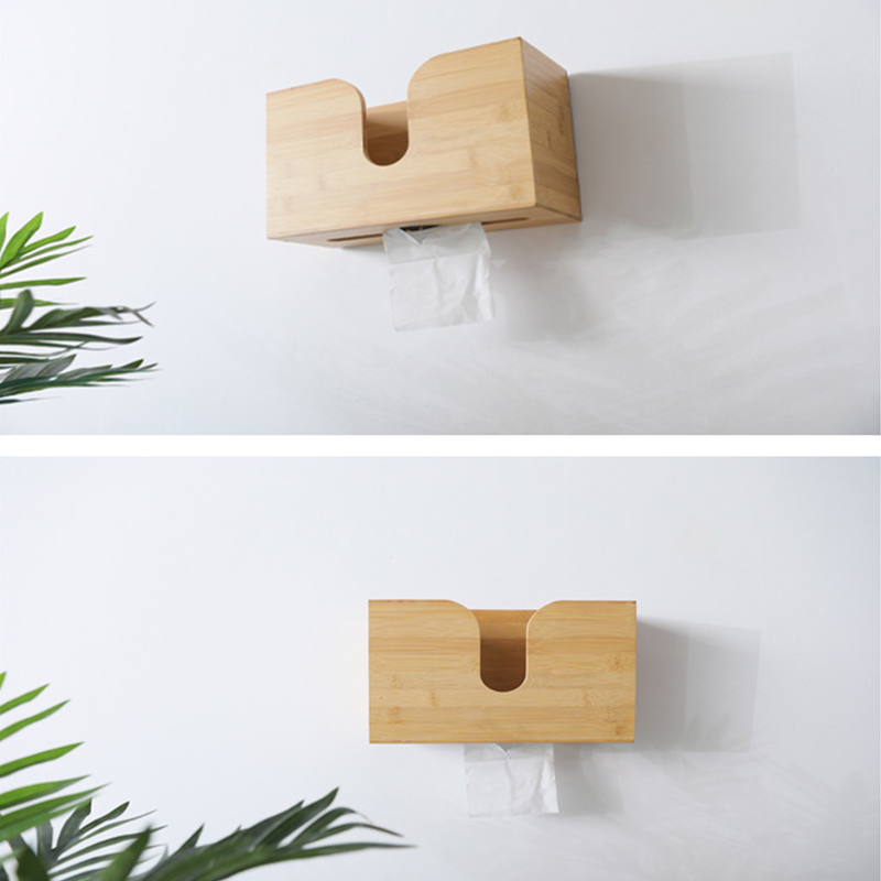 Kitchen Wall Mount Custom Clear Paper Towel Napkin Tissue Box in Natural Bamboo Color