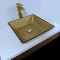 Buy cheap 400m Washroom Basin Sink Square Vessel Smooth Brushed Gold Tempered Glass product