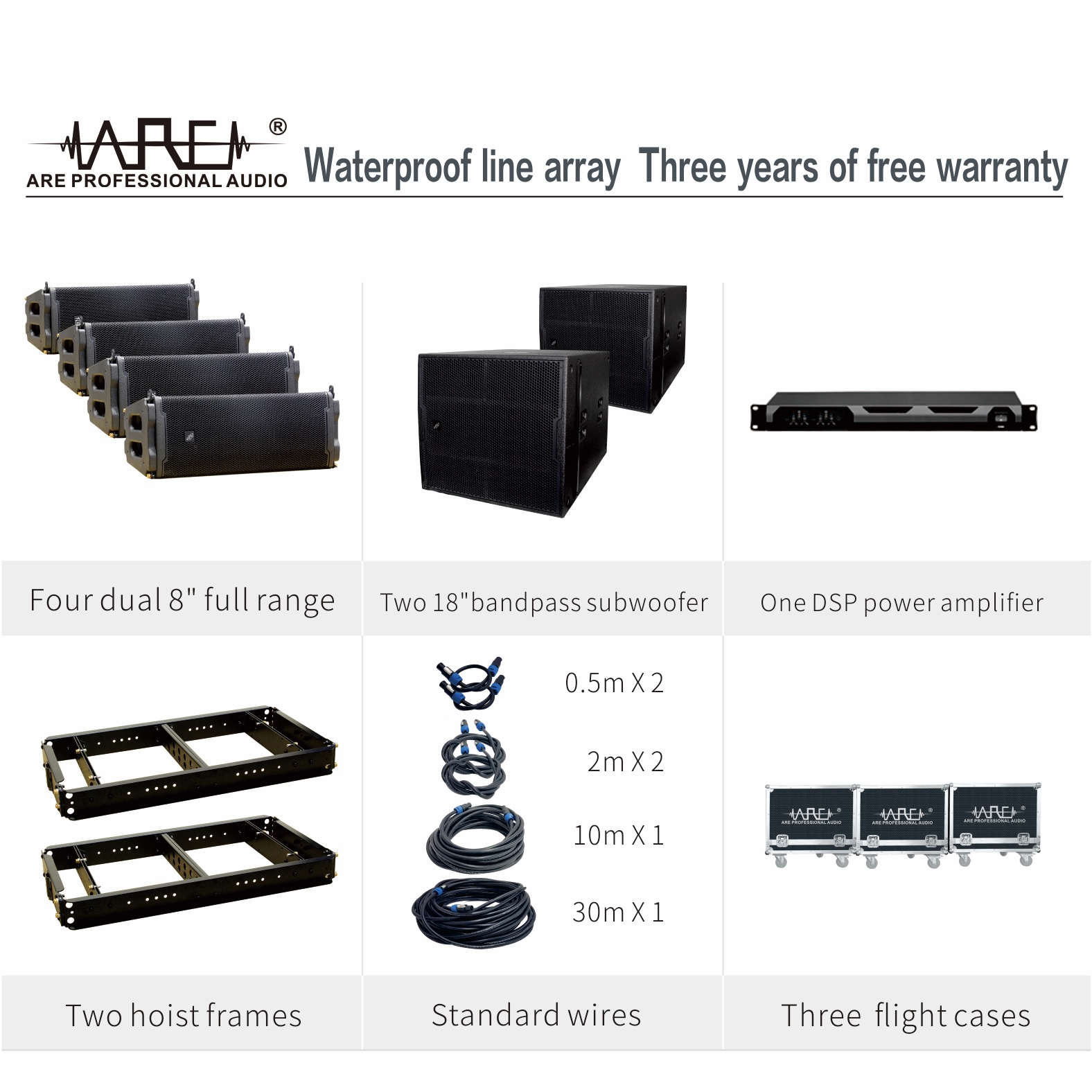 ARE Audio Dual 8 Inch Outdoor Line Array Set Professional Audio System Portable Speaker Set