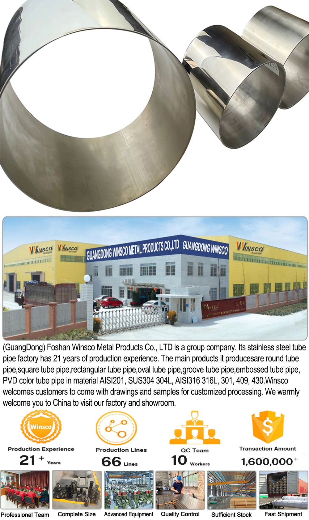 Winsco Metal AISI 201 304 316 Big Size Inox Tube 325mm Diameter Thick Wall Stainless Steel Round Pipe